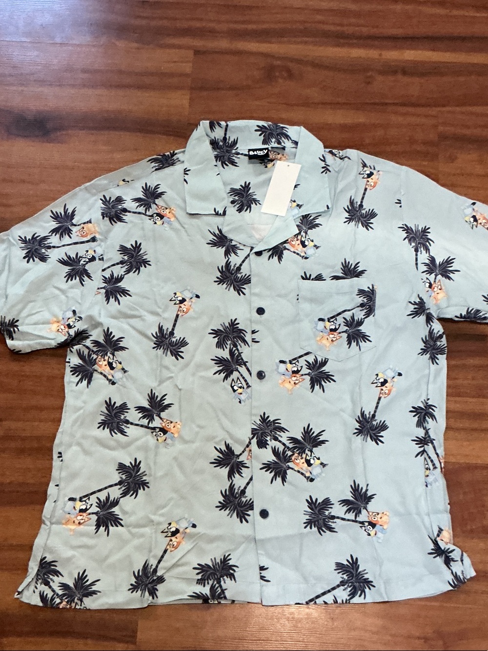 Bluey Light Blue Palm-Print Short Sleeve Shirt men’s large nwt